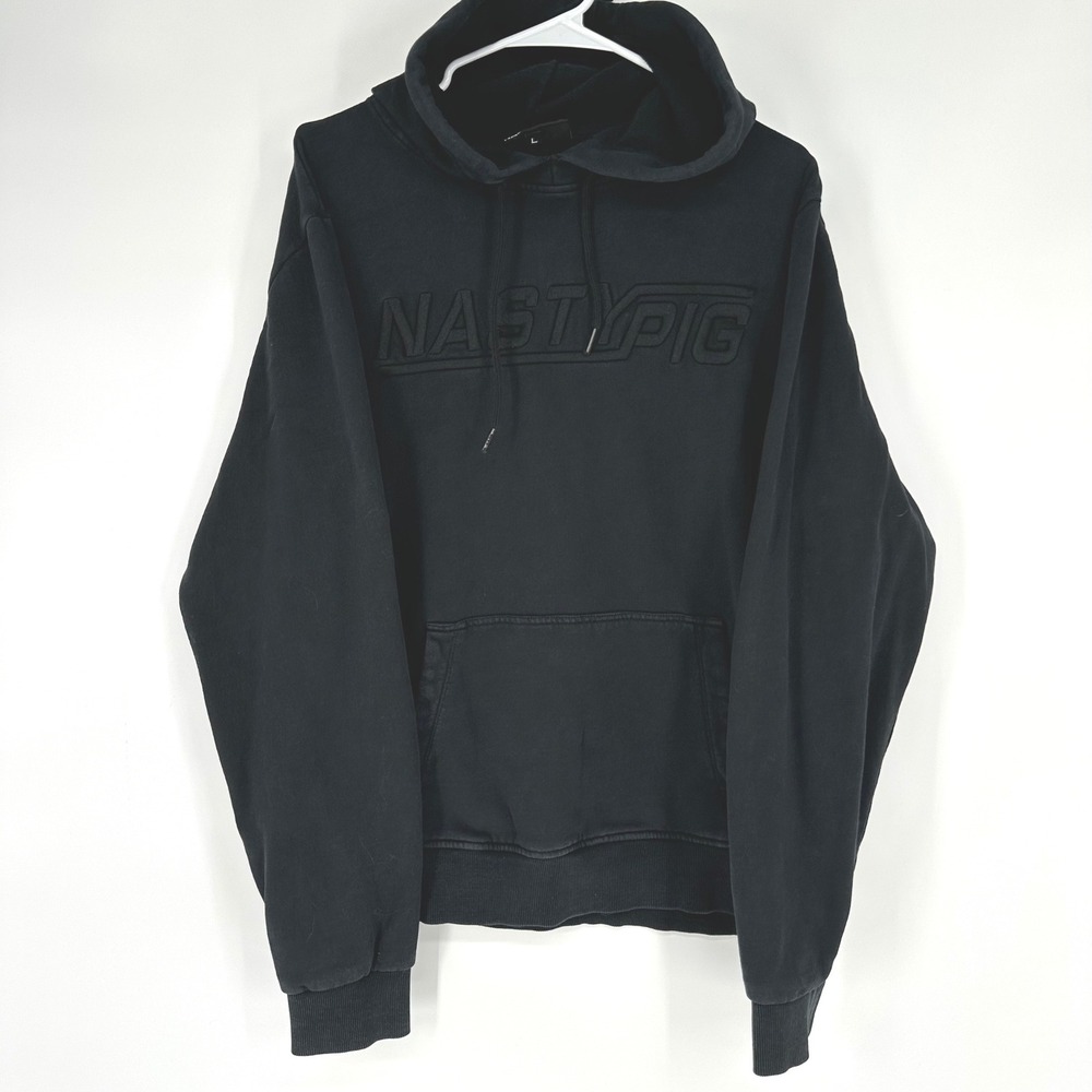 Nasty Pig Mens Black Tonal Pavement Embossed Logo Pullover Hoodie Size L